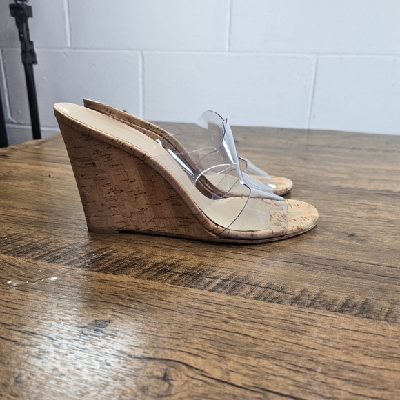 Stuart Weitzman Clear Vinyl Cork Wedge Heels Sandals - Picture 12 of 12